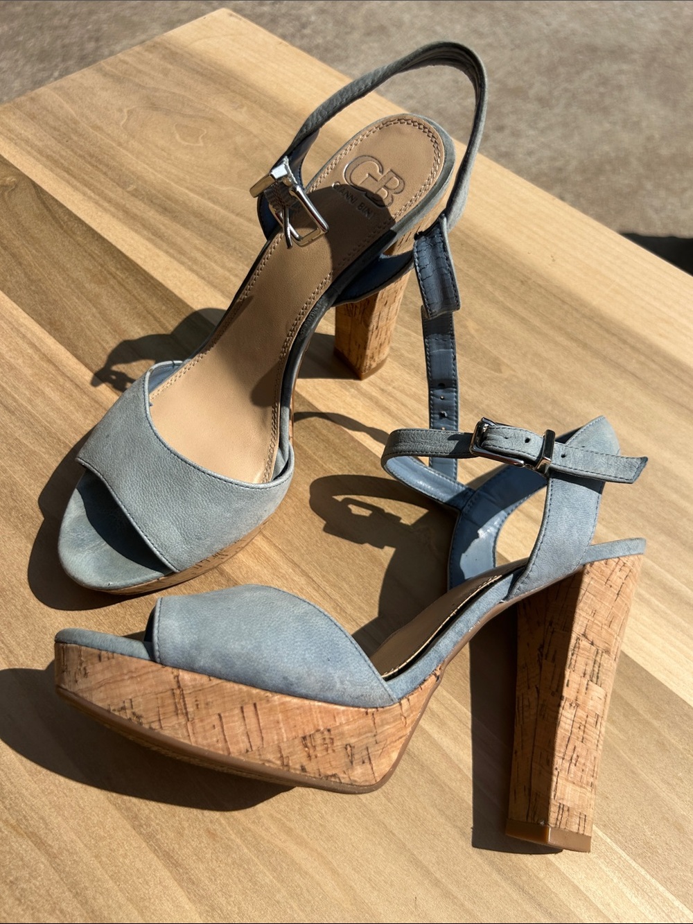 Gianni Bini Light Gray Suede Cork Platform Sandals
